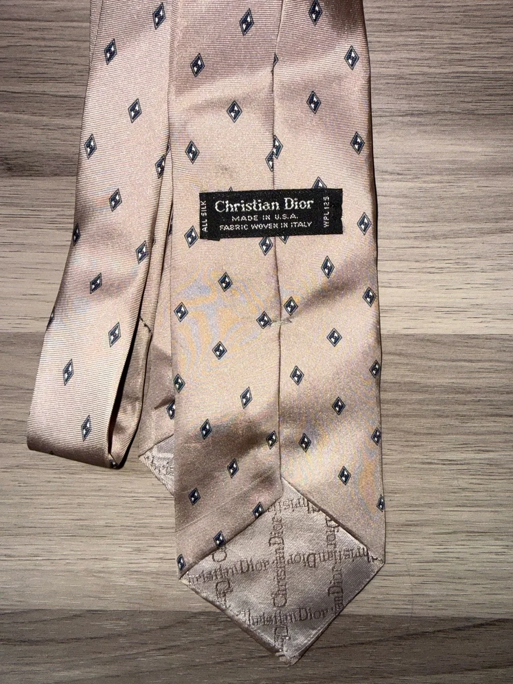 Christian Dior 100% Silk Geometric Diamond Necktie Champagne Beige